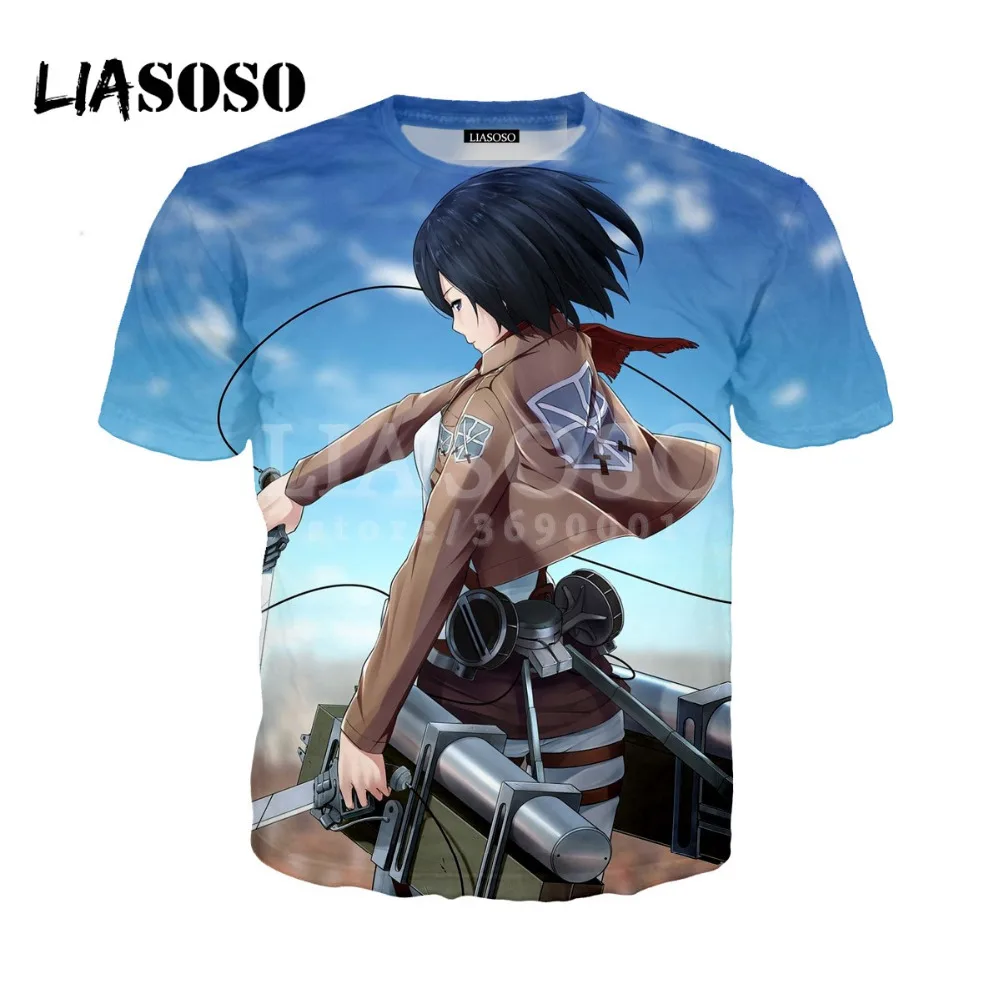 LIASOSO 2018 Женская и мужская футболка с 3D принтом Attack on Titan Shingeki No Kyojin летняя пуловер в