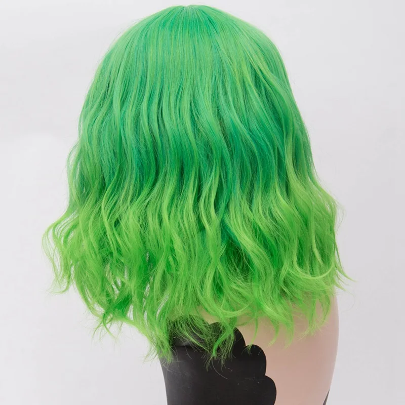 MSI Wigs, короткие синтетические парики для косплея, розовая сетка, блонд, волнистый парик с челкой, натуральный фиолетовый, розовый, Омбре, парики для женщин, 22 цвета - Цвет: Зеленый