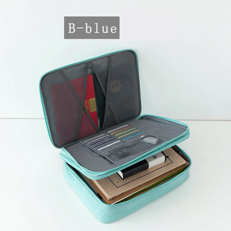 B-blue JXSLTC catiic многофункциональное хранение документов сумка многослойная большая емкость для хранения билета файл счет паспортный сортировочный мешок - Цвет: B-blue