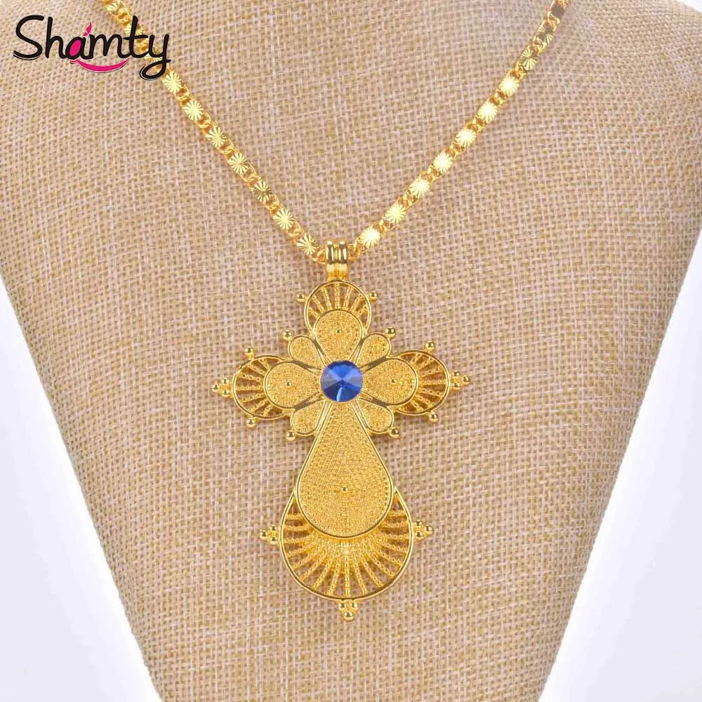 Шамти Эфиопский кулон ожерелье синий камень Чистый золотой цвет африканский Jwelery