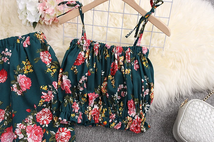 ALPHALMODA летний женский короткий топ с цветочным рисунком+ штаны, комплект из 2 предметов, повседневный топ на бретельках с принтом для праздников+ брюки с подкладкой, комплект из 2 предметов s