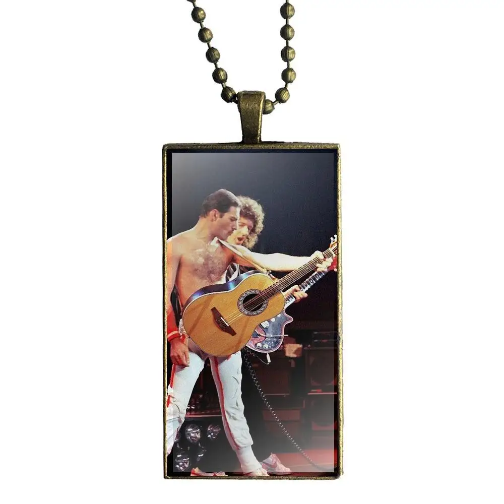 EJ glaze Freddie Mercury Band queen для женщин Рождественский подарок дизайн Модные Винтажные стеклянные женские прямоугольное Ожерелье Подвески - Окраска металла: as picture