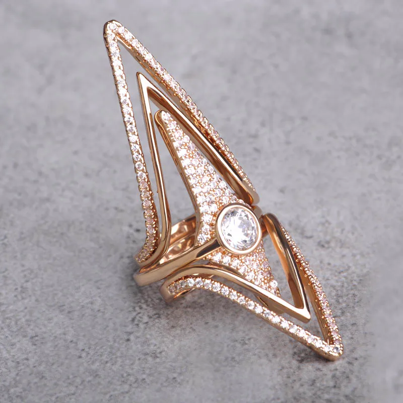 Уникальный Циркон Меди Длинный Кольцо Для Женщины Человек 18 К Золото Родий Aros