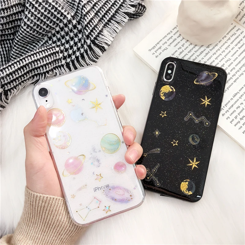 Лак Блеск Bling луна звезды планета чехол для телефона для iphone 11 11Pro Max XS Max XR X 6S 6 7 8 Plus задняя крышка Чехлы с принтом из мультфильма