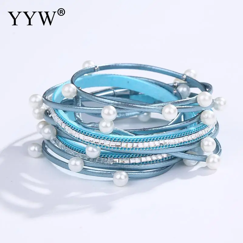 Женские многослойные браслеты из ПУ кожи с магнитом и искусственным