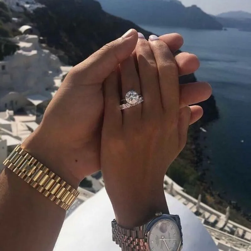 Choucong, элегантное кольцо, набор, 925 пробы, серебро, 3ct, 5А, циркон, Cz, вечерние, обручальное кольцо, кольца для женщин, ювелирные изделия с камнем-солитером, подарок - Цвет основного камня: 2-in-1 ring set