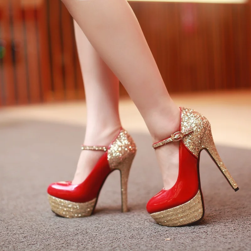 Вечерние туфли лодочки на высоком каблуке для ночного клуба Модные блестящие