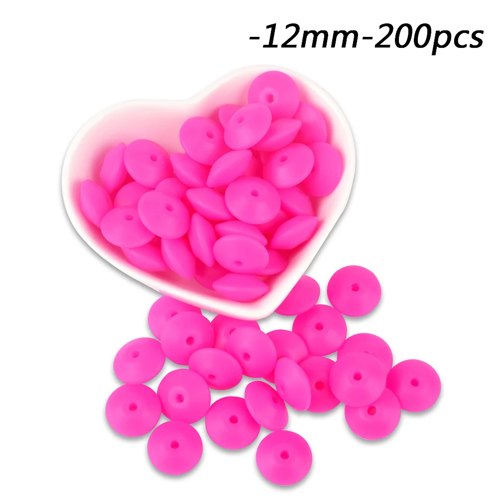 violet red LOFCA, 200 шт./лот, пищевая чечевица, силиконовые бусины, 12 мм, без бисфенола, Детские Прорезыватели, игрушки для кормления, подарок для прорезывания зубов, ожерелье, браслет, сделай сам - Цвет: violet red