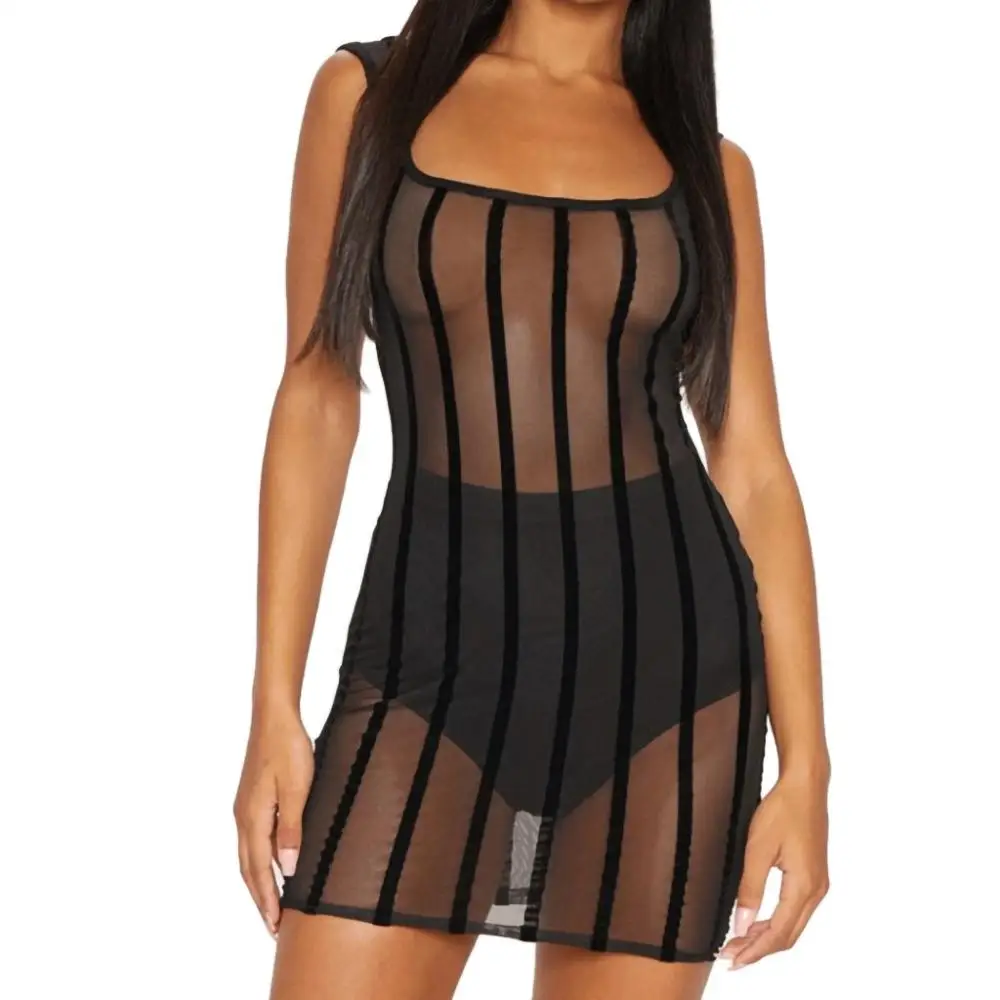 Женские мини-бикини хлопчатобумажные купальники сетчатые однотонные черные с