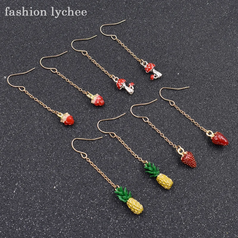 Модные милые длинные висячие серьги lychee с фруктовым принтом ананасовые грибы