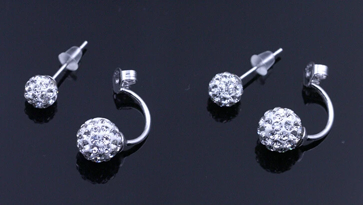 Серьги из серебра 925 пробы с двойными круглыми бусинами цирконием класса ААА и