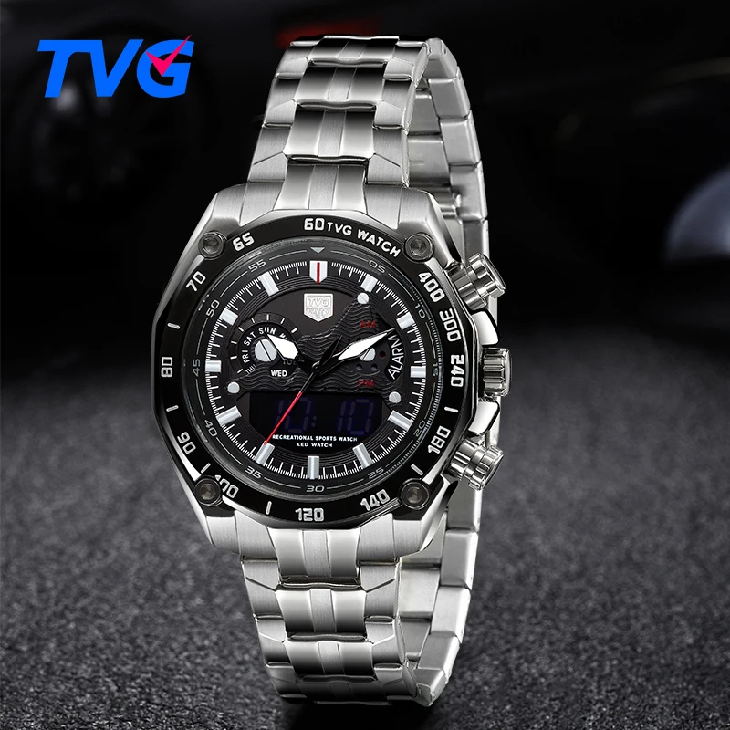 TVG мужские часы лучший бренд Роскошные Кварцевые цифровые светодиодный военные