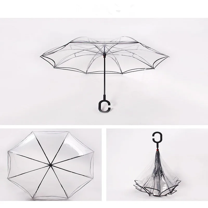 Креативный прозрачный обратный зонтик c type Ручка Портативный Автомобильный