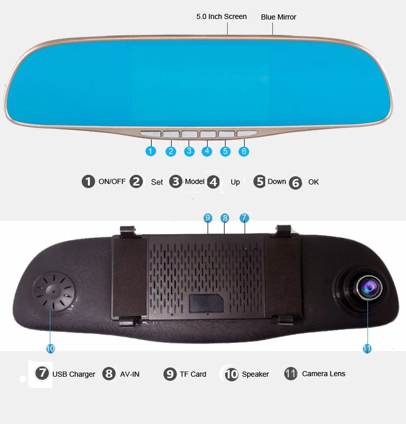 Последним Автомобильный Видеорегистратор Камера 5 Дюймов Обзор Зеркало
