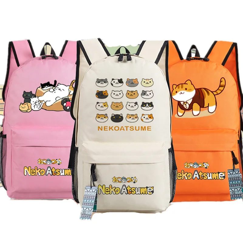 Аниме Neko Atsume кошка рюкзак сумка Оксфорд Студенческая книжная дорожная для