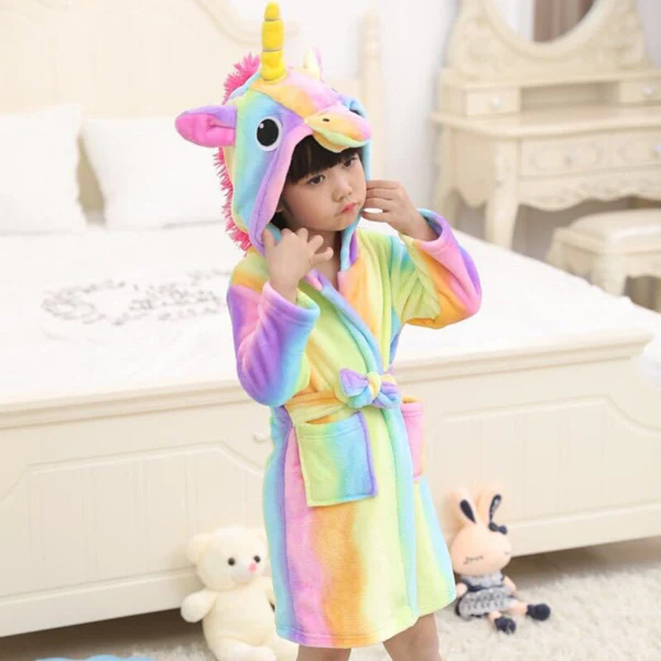MC5108 rainbow unico Misshow/Теплый детский халат с героями мультфильмов; фланелевый детский халат для девочек и мальчиков с милым животным единорогом и изображением слона и кролика; - Цвет: MC5108 rainbow unico
