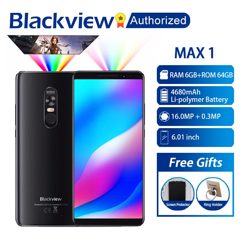 Blackview MAX 1 MT6763T Android 8 мобильный телефон мини проектор портативный домашний