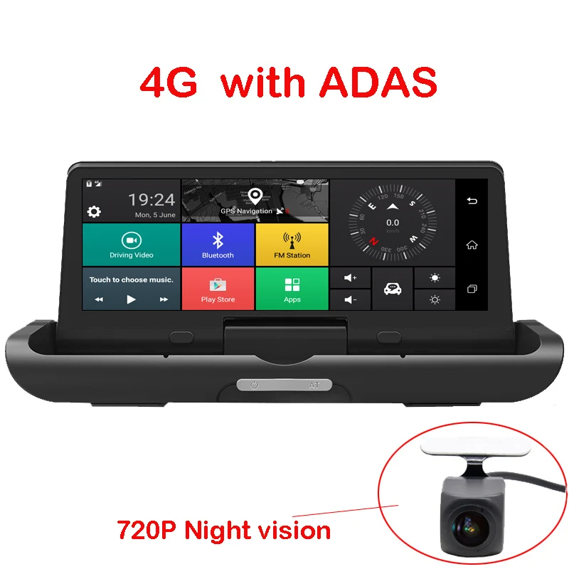Bluavido 8 дюймов 4G Android DVR Full HD 1080P Автомобильная камера GPS навигатор ADAS двойной объектив ночное видение авто видео регистратор видеорегистратор - Название цвета: ADAS and HD Rear cam