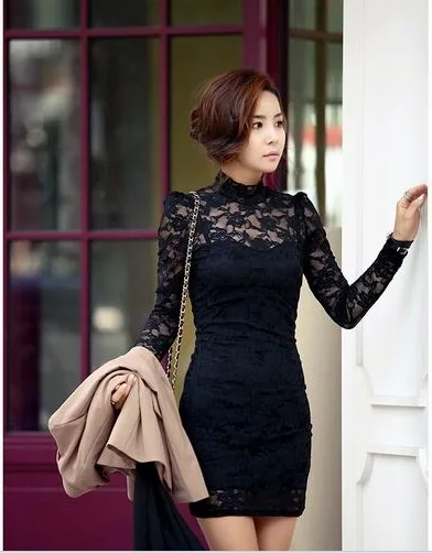 Платье кружево Mini осень blace цвет горячая лето сексуальный рукав буф elegence базовые