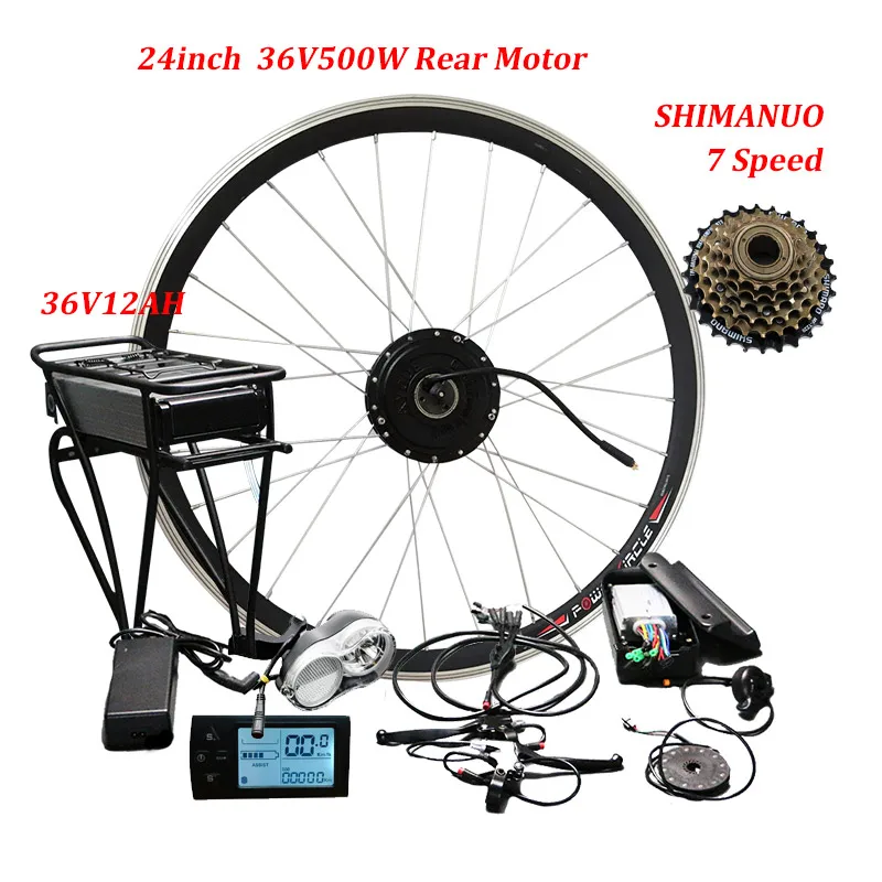 2" 24" 2" 700C(28") комплект электрического велосипеда для 36 в 500 Вт задний мотор колесо для электровелосипеда e комплект велосипеда с литиевой батареей bicicleta electrica - Цвет: 24inch 7 Speed