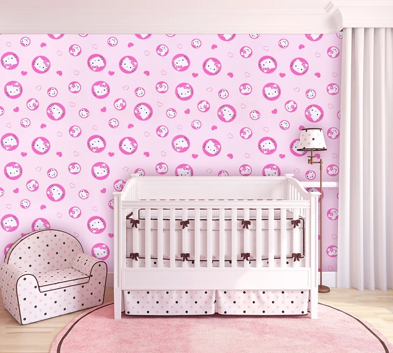 Розовый hellokitty дизайн ПВХ обои самоклеящиеся винил водонепроницаемый для