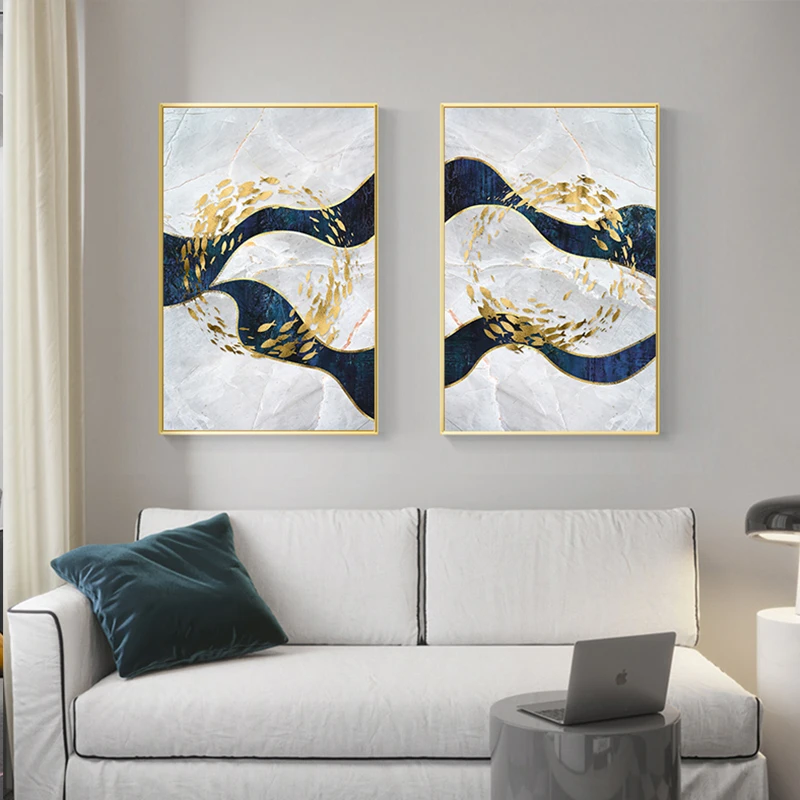 

Nordic Marble Decor Japanese Print Big Gold Poster Wall Art Abstract Gold Fish Canvas Painting for Living Room Modern Tableaux