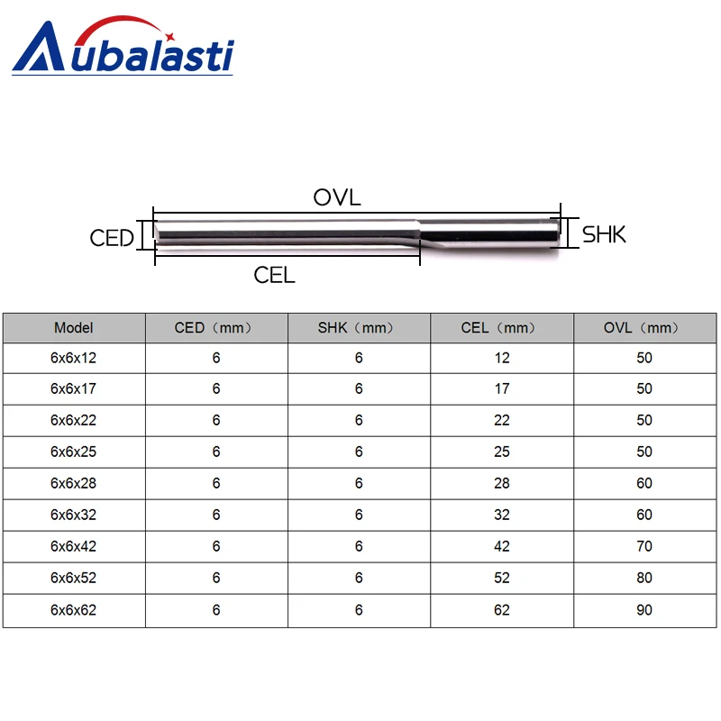 Aubalasti 1 шт. 6 мм две флейты прямые фрезы для дерева CNC гравировальные карбидные
