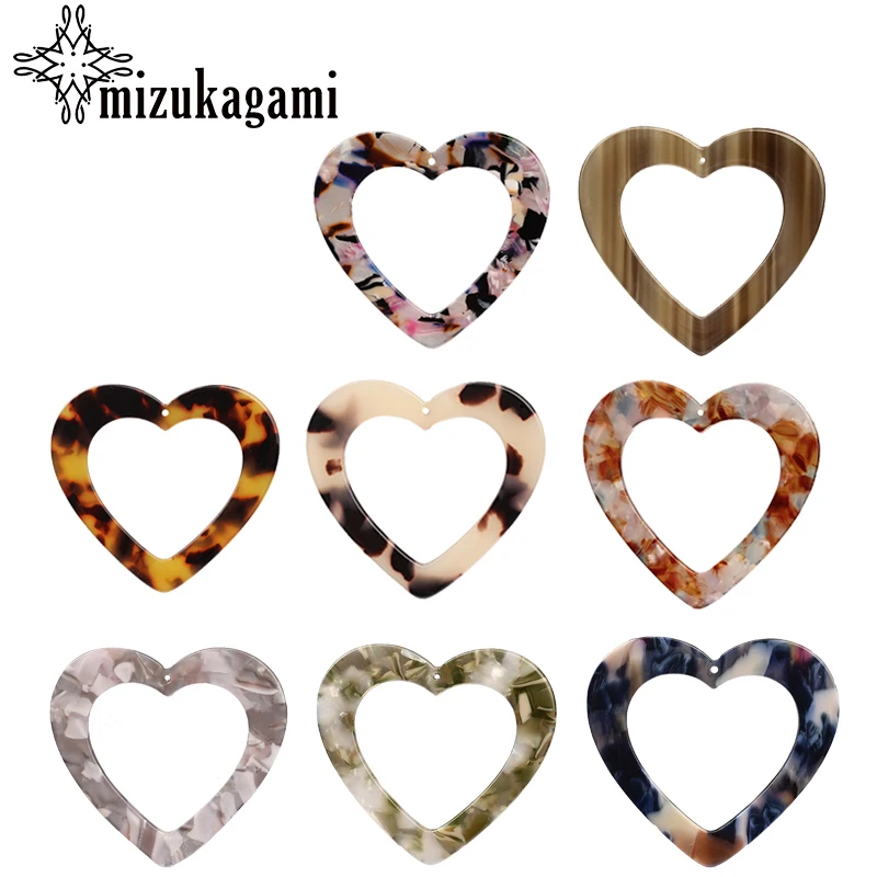 5pcs/lot 46mm Acetic Acid Resin Hollow Flat Smooth Heart Charms Pendants For DIY Earrings Jewelry Making Finding Accessories | Украшения и