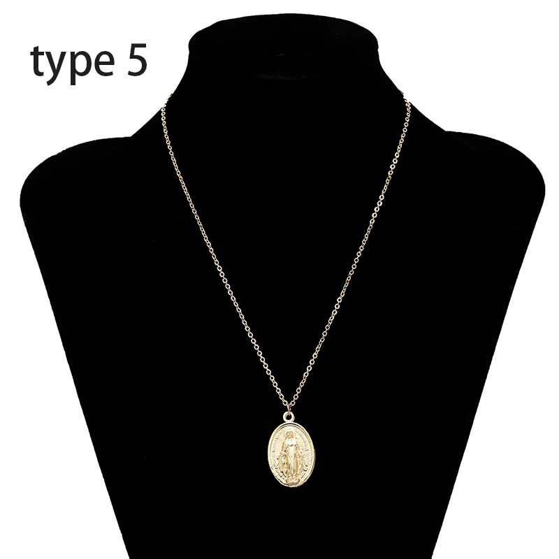 Type 5 Golden SHIXIN Boho Простое Ожерелье-чокер с подвесками в дизайне Павлиньего хвоста для женщин Девы Мэри роза Ангел Руна монета кулон Мода массивные ювелирные изделия для женщин - Окраска металла: Type 5 Golden