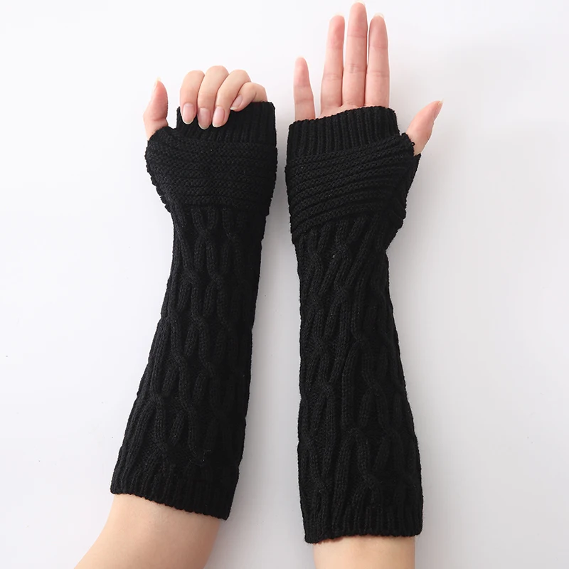 

YOZIRON Fashion Women Spring Autumn Winter Fingerless Gloves Female Adult Solid Polyester Mittens Wool Arm Warmers