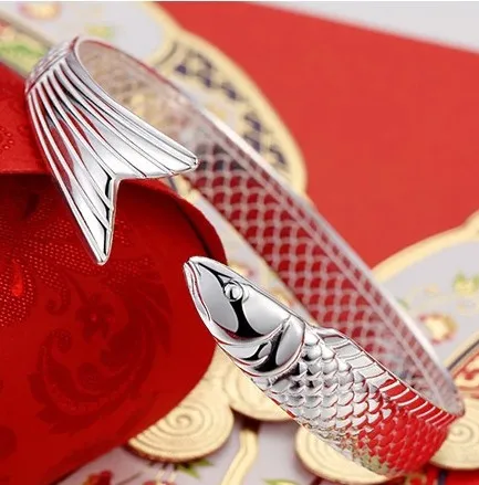 Браслет 999 тысяч Zuyin в фольклорном стиле Fu fish opening из стерлингового серебра SV|silver