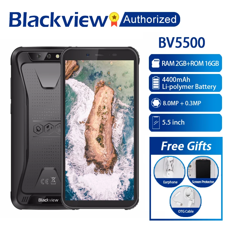Blackview BV5500 Водонепроницаемый смартфон с 5 дюймовым дисплеем четырёхъядерным