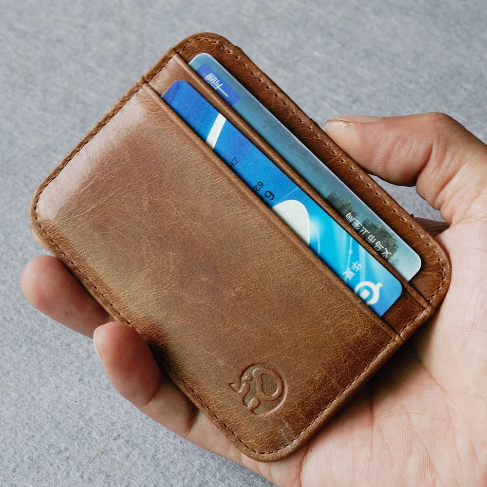 

Retro Super Slim Soft Wallet 100% genuine leather mini credit card wallet card holders Men Card package Thin Small