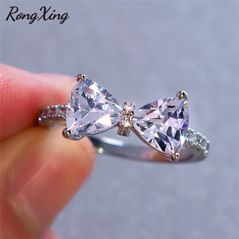 RongXing, милые кольца с бабочкой, белые, AAA, циркон, для женщин, 925 пробы, серебряное, заполненное, с камнем рождения, с бантом, кольцо для женщин, ювелирные изделия для вечеринки