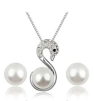 Модные Австрийские кристаллы лебедь жемчужные ожерелья серьги набор ювелирные