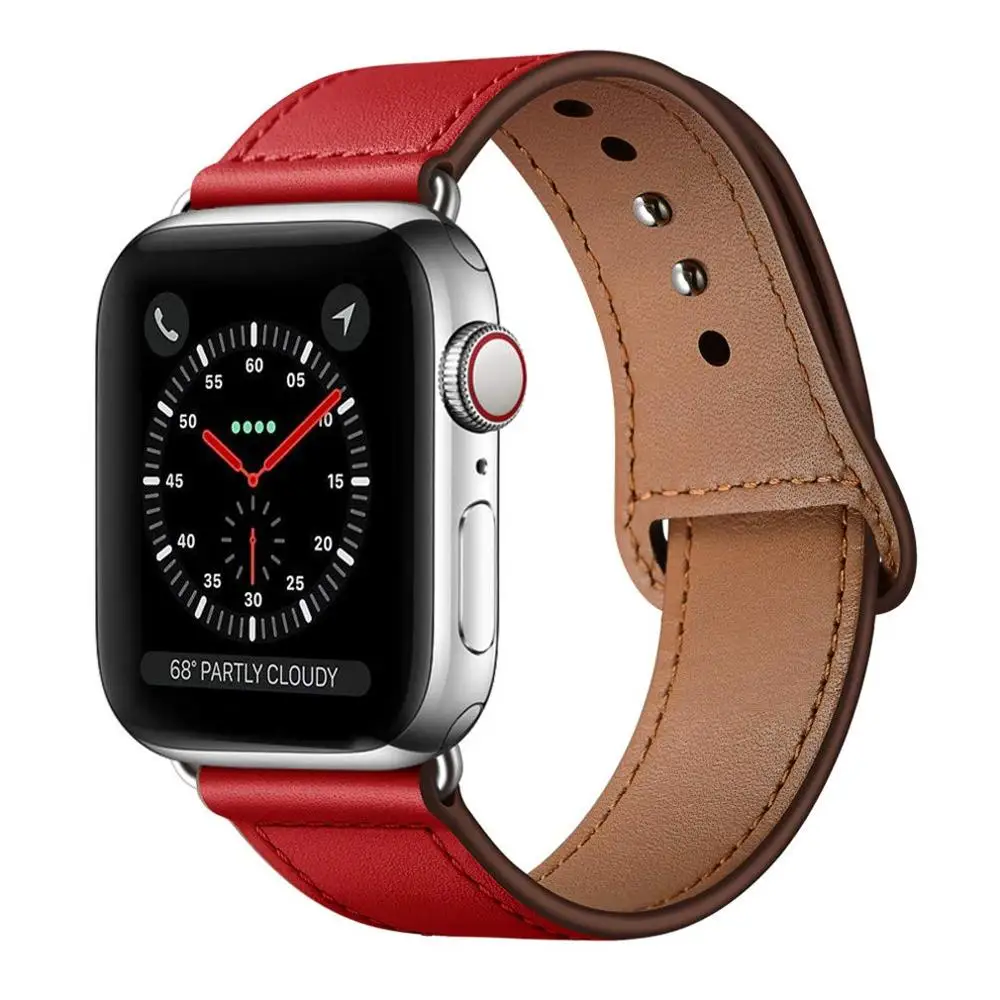 Red Кожаный ремешок для наручных часов Apple Watch 38 мм 40 мм 42-44 мм, Apple Watch сменный Ремешок Браслет для наручных часов iWatch, браслет Series 5/4/3/2/1 - Цвет ремешка: Red