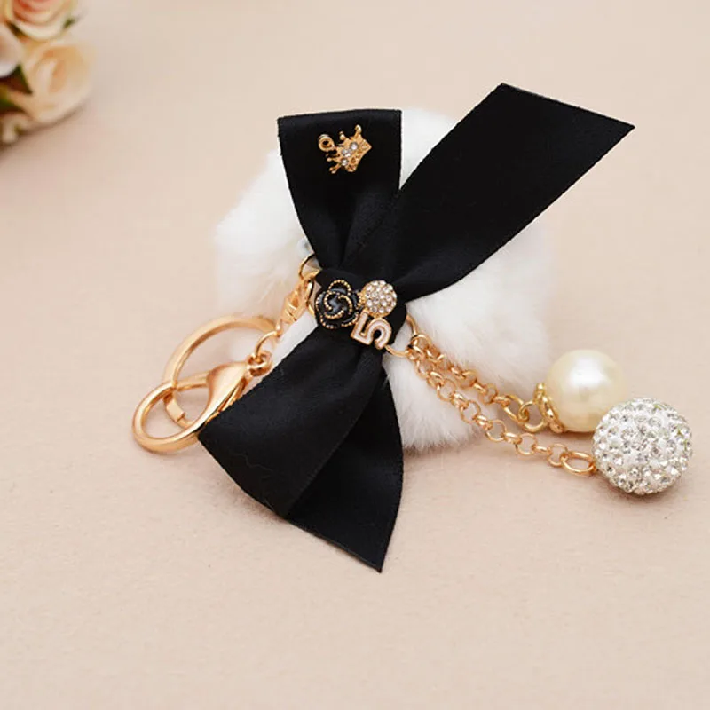 Бантом меховой помпон брелок для ключей мех кролика с мячиком цепочки брелки Porte