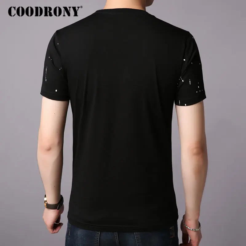 COODRONY, хлопковая Мужская футболка, модная, в горошек, с коротким рукавом, футболка для мужчин, лето, новая уличная одежда, повседневная, с круглым вырезом, футболка Homme S95008