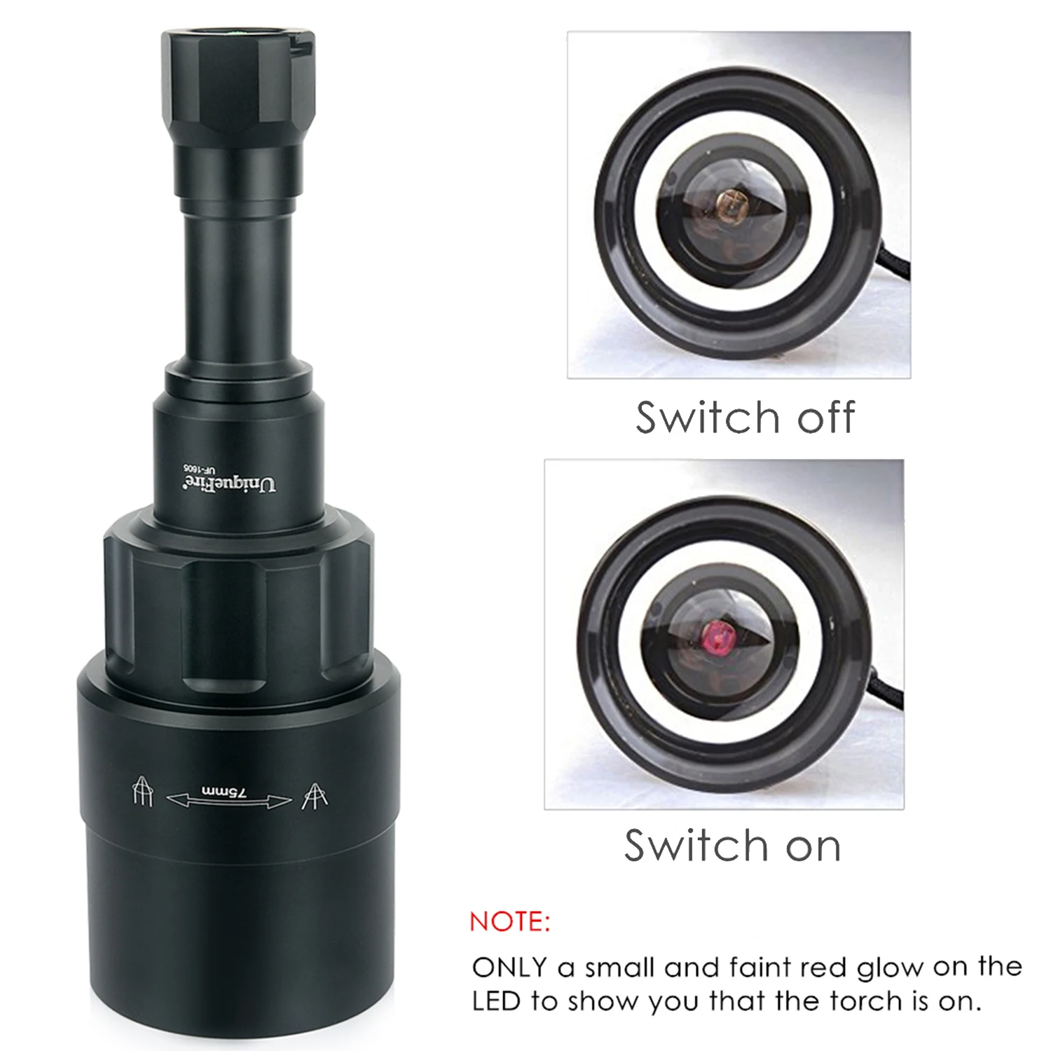 UniqueFire 1605 Zoomable 75 мм объектив IR 850nm фонарик 3 режима ночного видения фонарь