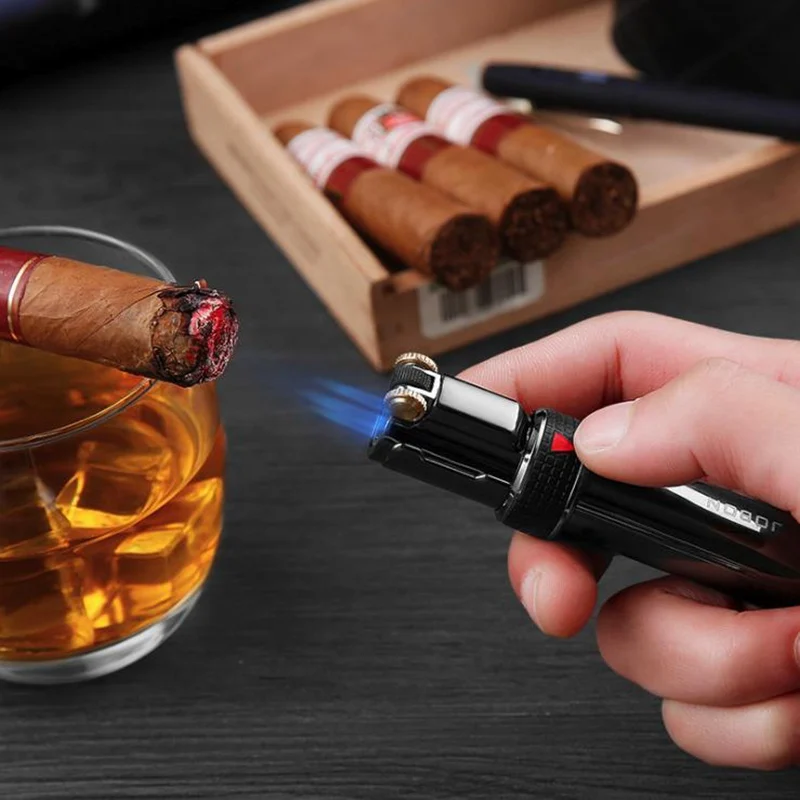 Три пламени металлические ветрозащитные газовые зажигалки курительный пистолет