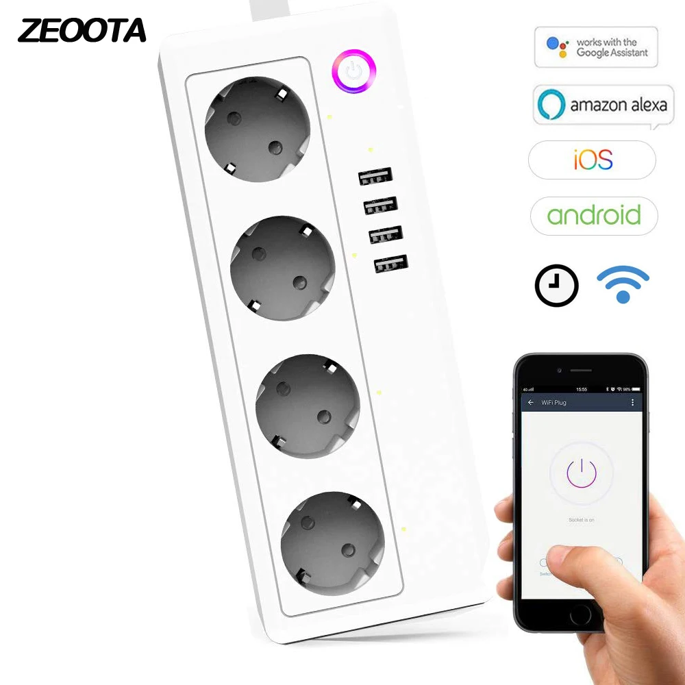 Wi-Fi Смарт-сетевой фильтр 4 розетки ЕС розетки с USB Homekit адаптер работает с Amazon Alexa Google Home