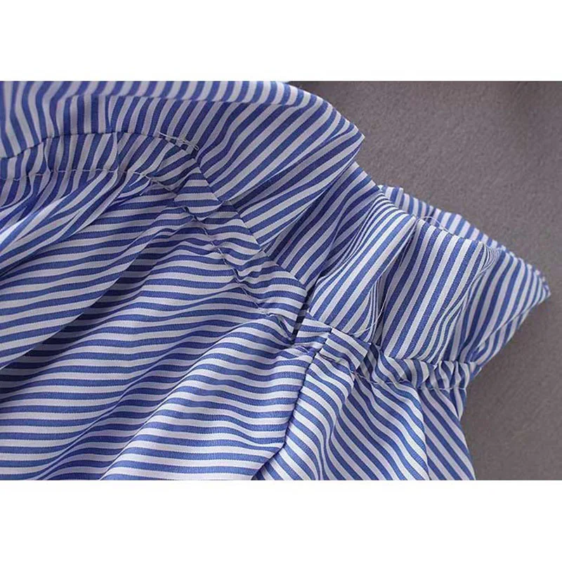 Летние Для женщин топы и блузки пикантные с открытыми плечами Flare рукавом синий в