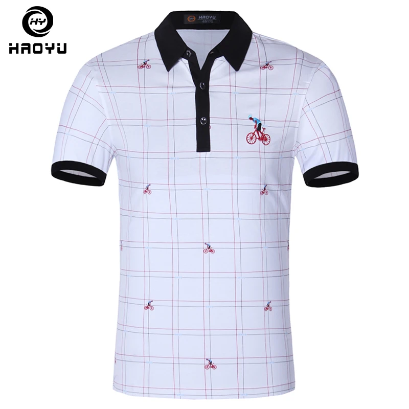 Мужская однотонная хлопковая рубашка поло с коротким рукавом и принтом от морщин