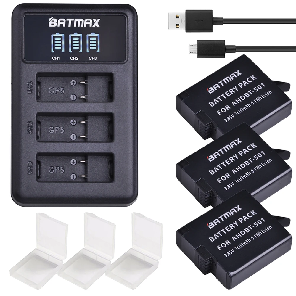 Зарядное устройство Batmax 3 шт. для экшн камеры Gopro 5 6 Gopro8|Цифровые аккумуляторы| |