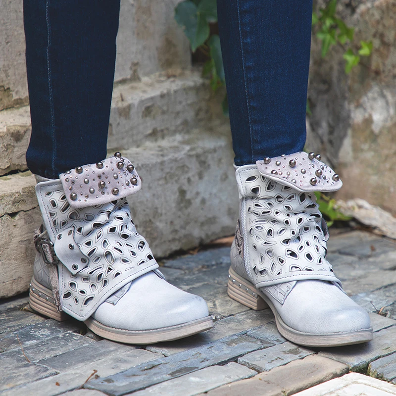 Осенние ботинки женские ботильоны для женщин женская обувь с заклепками кожаные