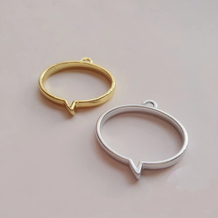 GLADZGT 10 pcs/lot Dialog box shape Metal Frame Pendant Gold Charm Bezel Setting Cabochon UV Resin Charms | Украшения и