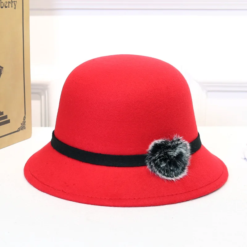 Зима осень Имитация шерсти Fedoras Женская джазовая шляпа европейские американские круглые шапки шляпы Bowler