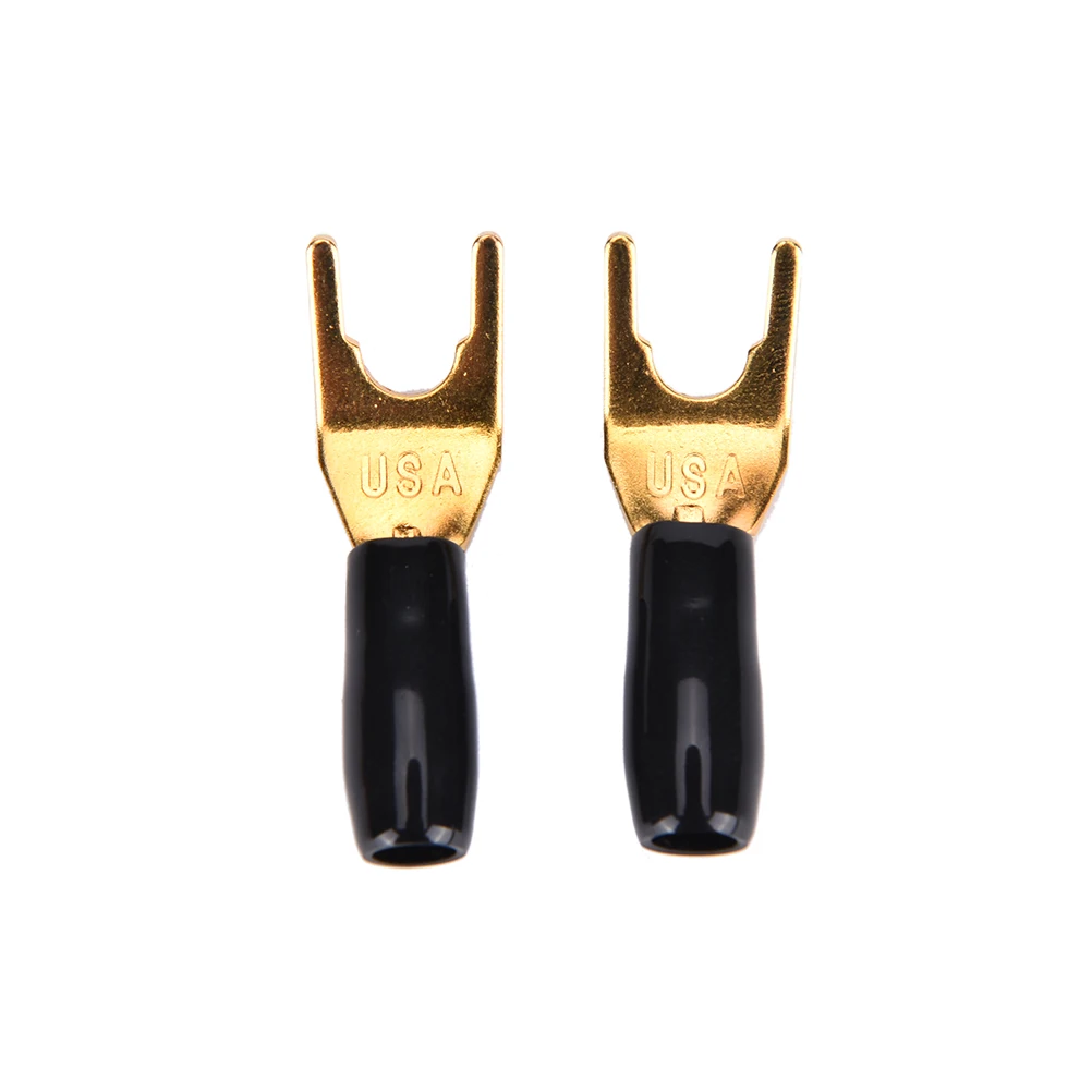 4pcs AV Audio Terminals Connectors Copper Gold Plated Tuning Fork Banana Y Spade Plug Adapter For Speaker Cable Power | Компьютеры и