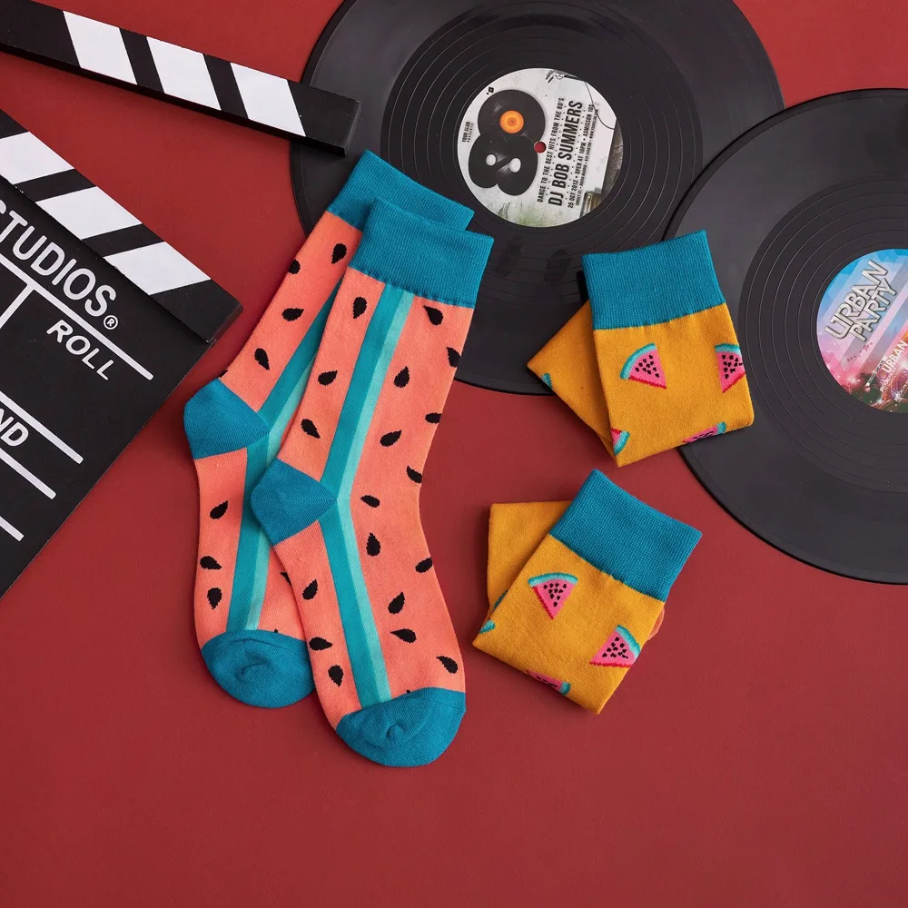 Зимние хлопчатобумажные мужские носки забавные длинные Веселые еда арбуз harajuku