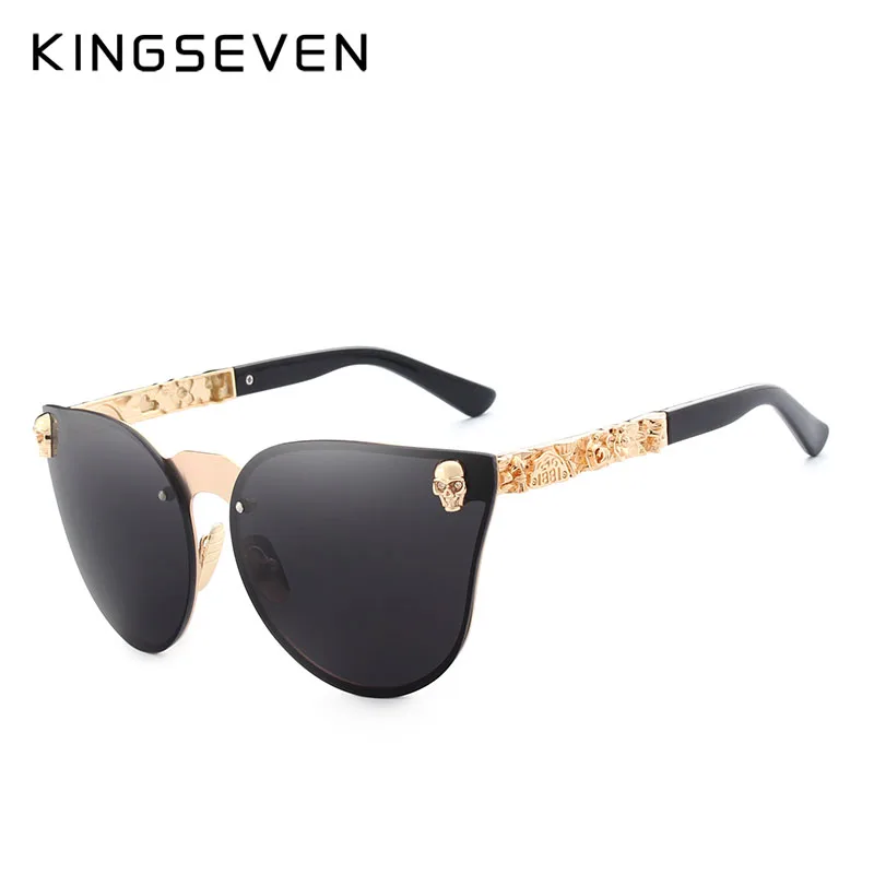 C01 GOLD GRAY KINGSEVEN Роскошные брендовые Модные женские готические зеркальные очки с металлической оправой в виде черепа, солнцезащитные очки UV400 с аксессуарами - Цвет линз: C01 GOLD GRAY